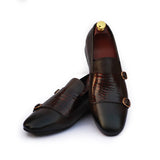 Dark-Brown Color Leather With Golden Buckle Shoes For Men