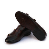 Dark-Brown Color Leather With Golden Buckle Shoes For Men