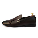 Dark-Brown Color Leather With Golden Buckle Shoes For Men