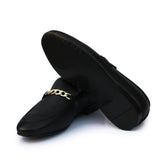 Black Leather With Golden Chain Style Buckle Shoes For Men