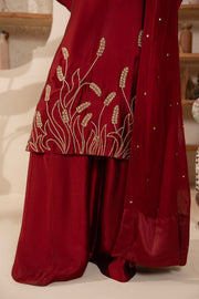 Maroon Silk 3-Piece Handwork Sharara Suit For Women