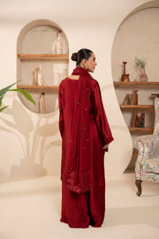 Maroon Silk 3-Piece Handwork Sharara Suit For Women