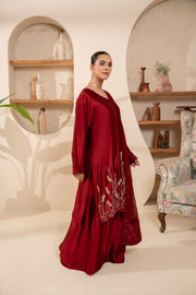 Maroon Silk 3-Piece Handwork Sharara Suit For Women