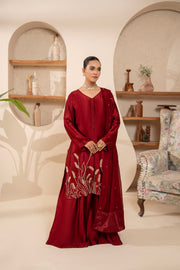 Maroon Silk 3-Piece Handwork Sharara Suit For Women
