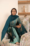 Luxury Teal & Sea Green 3-Piece Embroidered Silk Suit For Women