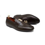 Brown Leather Adorned With Golden Buckle Shoes For Men