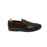 Brown Leather Adorned With Golden Buckle Shoes For Men