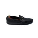 Black With Metal Bunch Leather Loafers For Men