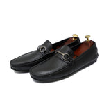 Black With Metal Bunch Leather Loafers For Men