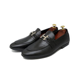 Black Leather Adorned With Silver Buckle Shoes For Men