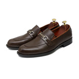 Brown Leather Upper Adorned With Silver Buckle Shoes For Men