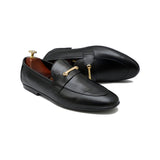 Black Leather Upper Adorned With Golden Buckle Shoes For Men
