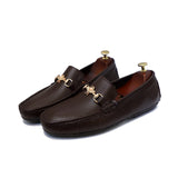 Dark-Brown Color With Metal Bunch Leather Loafers For Men