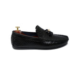 Black Color Block Textured Design Leather Loafers For Men