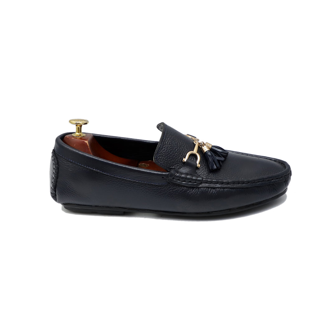 Black Color Leather Loafers With Bunch & Tassels For Men