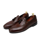 Dark Brown With Tassels Leather Shoes For Men