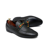 Black Leather Upper Adorned With Antique Buckle Shoes For Men