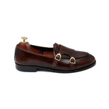 Brown & Black Leather With Golden Buckle Shoes for Men