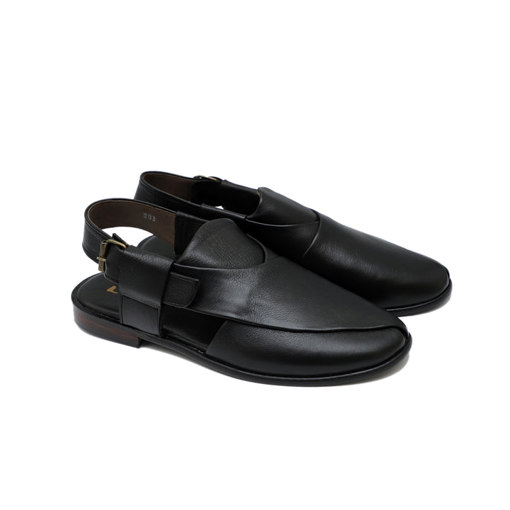 Black Color Mild Leather Peshawari Sandals For Men