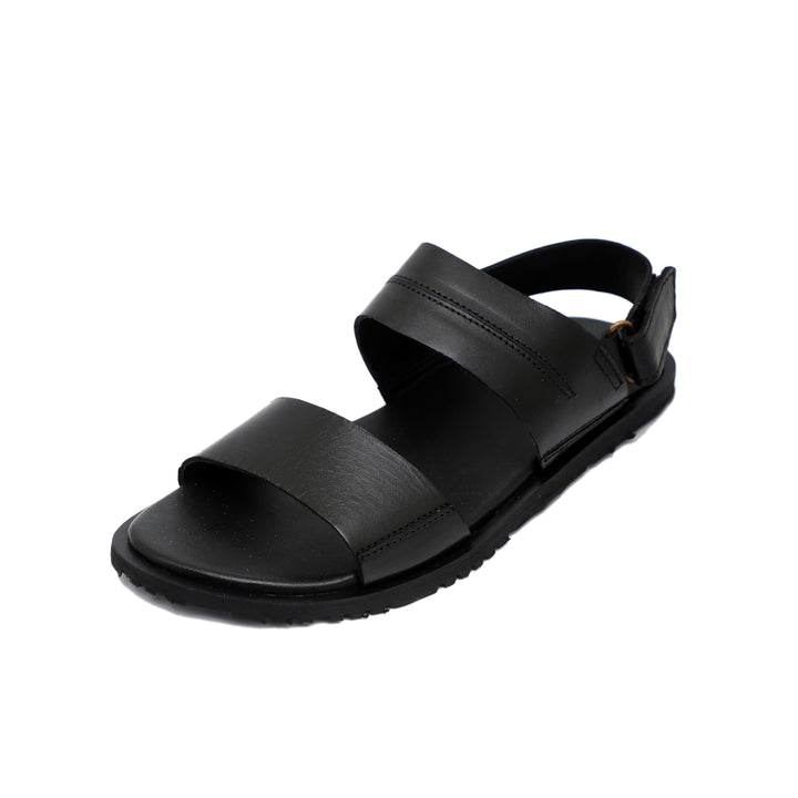 Black Color Stripe Design Leather Sandals For Men