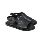 Black Color With Buckle Leather Sandals For Men