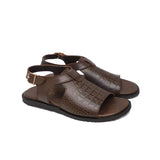 Brown Textrued Design Leather Sandals For Men