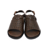 Brown Textrued Design Leather Sandals For Men