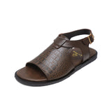 Brown Textrued Design Leather Sandals For Men