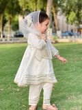 Luxurious White Katan Silk Festive Dress For Girls