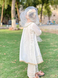 Luxurious White Katan Silk Festive Dress For Girls