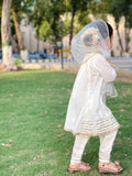 Luxurious White Katan Silk Festive Dress For Girls