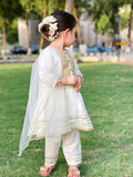 Luxurious White Katan Silk Festive Dress For Girls