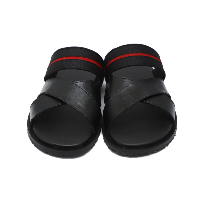 Black With Red Combination Leather Slippers For Men