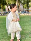 Luxurious White Katan Silk Festive Dress For Girls