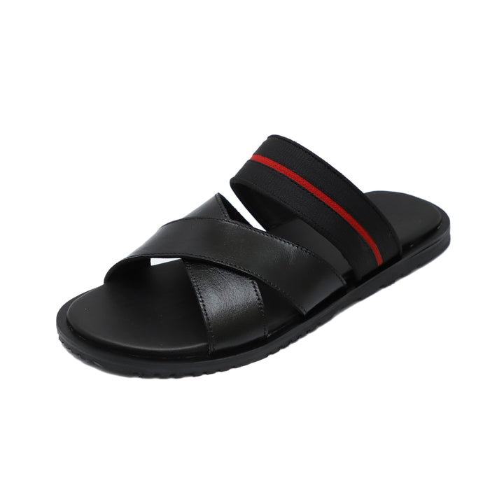 Black With Red Combination Leather Slippers For Men