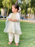 Luxurious White Katan Silk Festive Dress For Girls