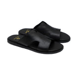 Mustard & Black Leather Slippers For Men