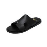 Mustard & Black Leather Slippers For Men