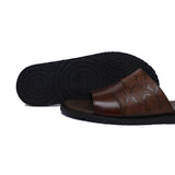Black & Brown Textured Design Leather Slippers For Men