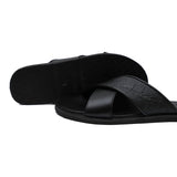 Black Color Leather Slippers For Men