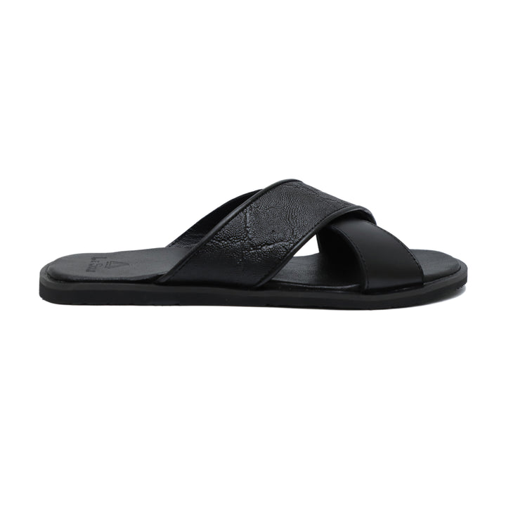 Black Color Leather Slippers For Men