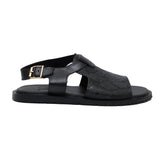 Black Color With Buckle Leather Sandals For Men