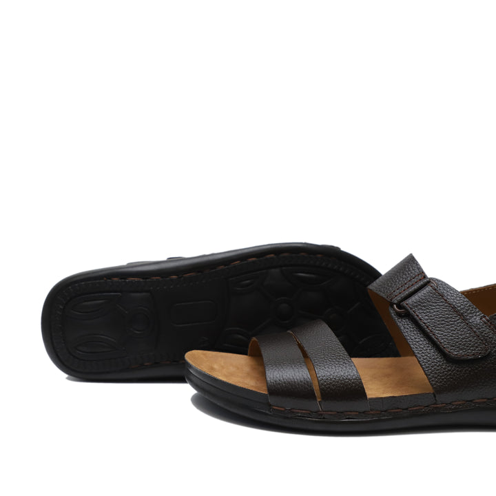 Black & Brown Leather Sandals For Men
