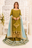 Olive Green Long Silk Shirt with Lehenga & Chiffon Dupatta For Women