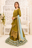 Olive Green Long Silk Shirt with Lehenga & Chiffon Dupatta For Women