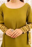 Olive Green Long Silk Shirt with Lehenga & Chiffon Dupatta For Women