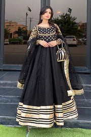 Afroz Jahan Black Raw Silk Maxi with Net Dupatta For Women