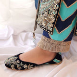 Midnight Glam Navy Velvet Embroidered Khussas By Dazzle