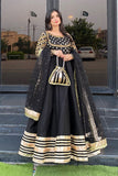Afroz Jahan Black Raw Silk Maxi with Net Dupatta For Women