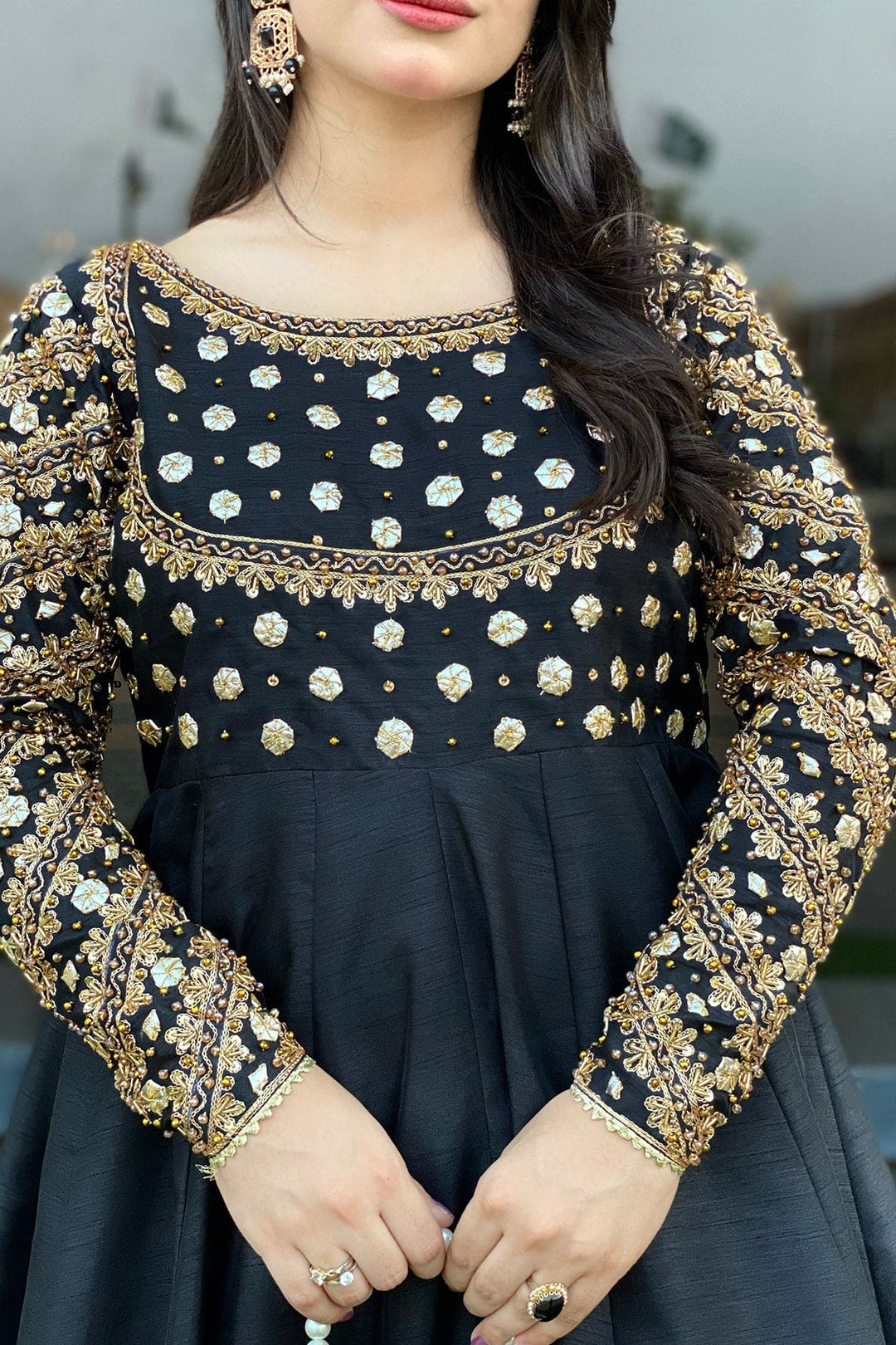 Afroz Jahan Black Raw Silk Maxi with Net Dupatta For Women